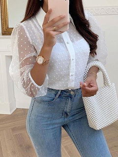 Shirt Collar Standard Straight Fashion Floral Blouse (Style V300366)