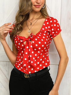 Round Neck Standard Slim Date Night Dacron Blouse (Style V300373)