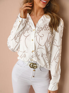 Shawl Collar Standard Straight Letter Pattern Blouse (Style V300381)