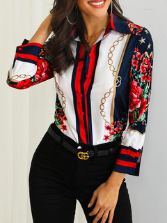 Standard Straight Fashion Chiffon Pattern Blouse (Style V300392)