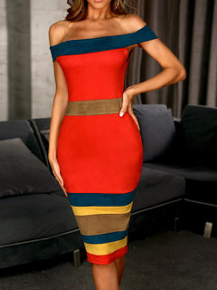 Sexy Bodycon Off The Shoulder Pattern Dacron Bodycon Dresses (Style V300396)