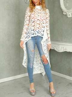 Round Neck Midi Loose Elegant Dacron Blouse (Style V300423)