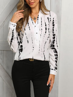 Stand Collar Standard Straight Office Polyester Blouse (Style V300457)