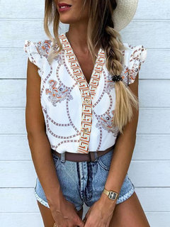 Standard Beach Floral Dacron Pattern Blouse (Style V300471)