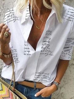 Loose Fashion Letter Polyester Pattern Blouse (Style V300479)