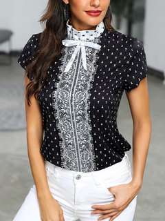 Short Slim Date Night Polka Dot Lace T Shirt (Style V300522)