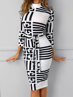 Going Out Bodycon Stand Collar Printed Polyester Bodycon Dresses (Style V300543)