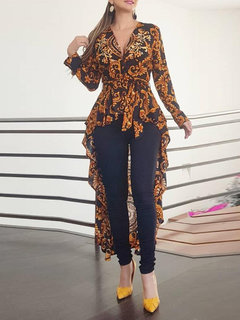 V-neck Slim Fashion Floral Pattern Blouse (Style V300580)