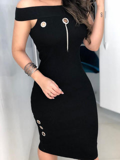 Party Off The Shoulder Solid Color Buckle Knitted Mini Dresses (Style V300604)