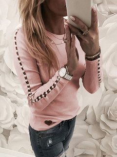 Round Neck Short Slim Date Night Beaded T Shirt (Style V300645)