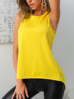 Round Neck Standard Date Night Polyester Asymmetrical Blouse (Style V300806)