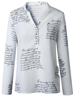 V-neck Standard Casual Letter Polyester Blouse (Style V300813)