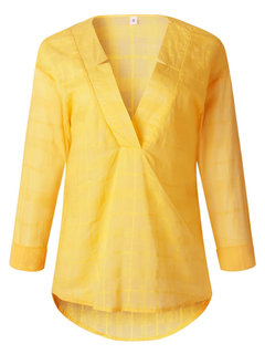 V-neck Standard Straight Beach Polyester Blouse (Style V300814)