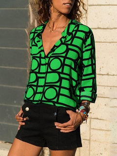 V-neck Standard Straight Date Night Button Blouse (Style V300896)