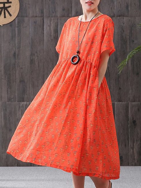 Casual Tunic Printed Pattern Viscose Casual Dresses (Style V100176)