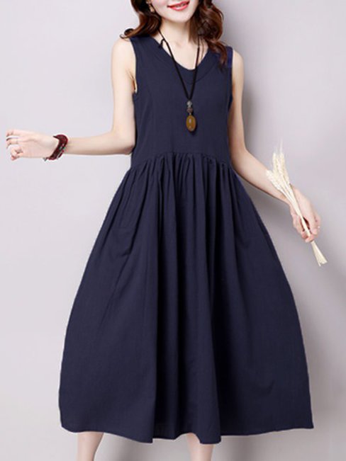 Casual A-line V-neck Solid Color Ruffle Casual Dresses (Style V100310)