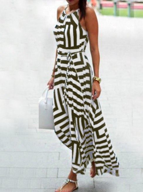 Classy Flowy Spaghetti Strap Patchwork Pattern Maxi Dresses (Style V100428)