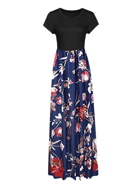 Elegant A-line Patchwork Pattern Polyester Maxi Dresses (Style V100466)