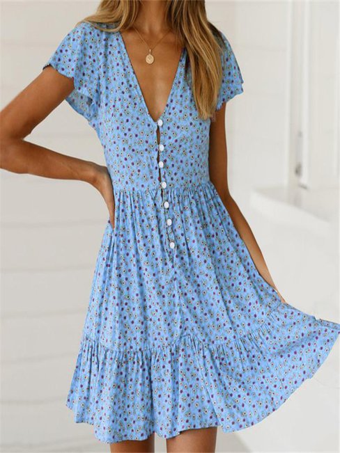 Casual A-line Printed Pattern Polyester Casual Dresses (Style V100544)