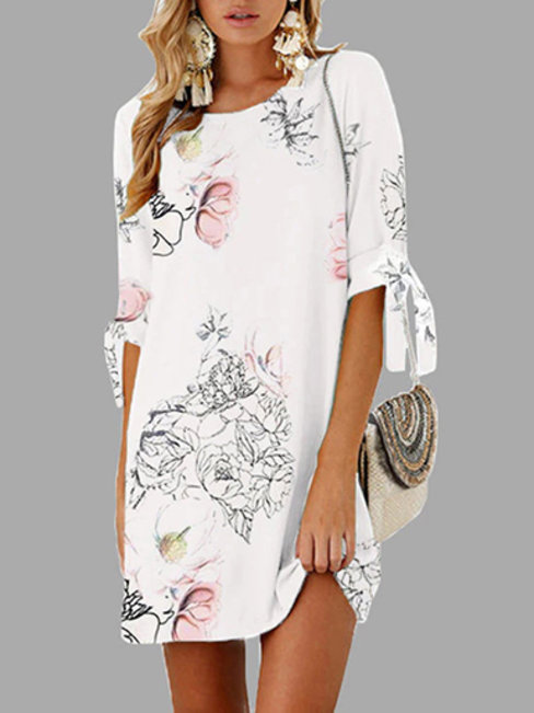 Elegant Straight Printed Pattern Polyester Mini Dresses (Style V100552)