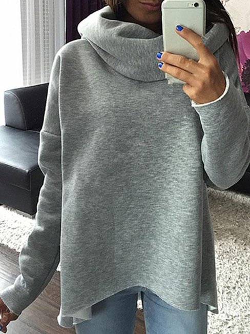 Heap Collar Standard Loose Fashion Asymmetrical Sweatshirts (Style V100586)