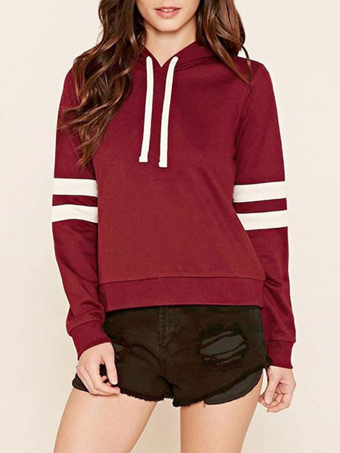 Hooded Loose Casual Striped Polyester Sweatshirts (Style V100591)