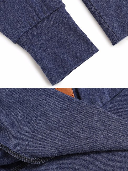 Blue Hooded Loose Casual Plain Pockets Sweatshirts (Style V100614 ...