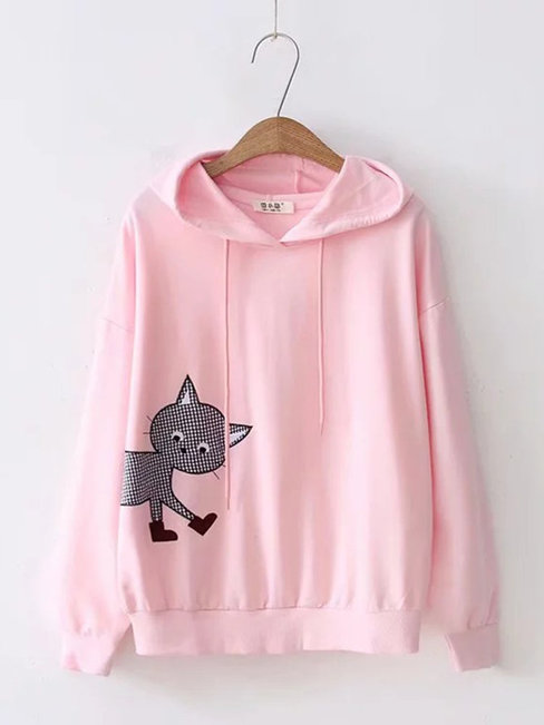 Hooded Standard Loose Animal Cotton Sweatshirts (Style V100627)