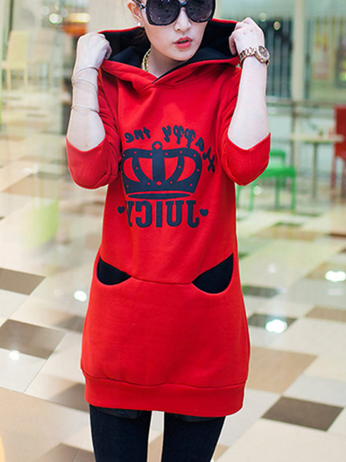 Red Hooded Loose Fashion Letter Pattern Sweatshirts (Style V100662 ...