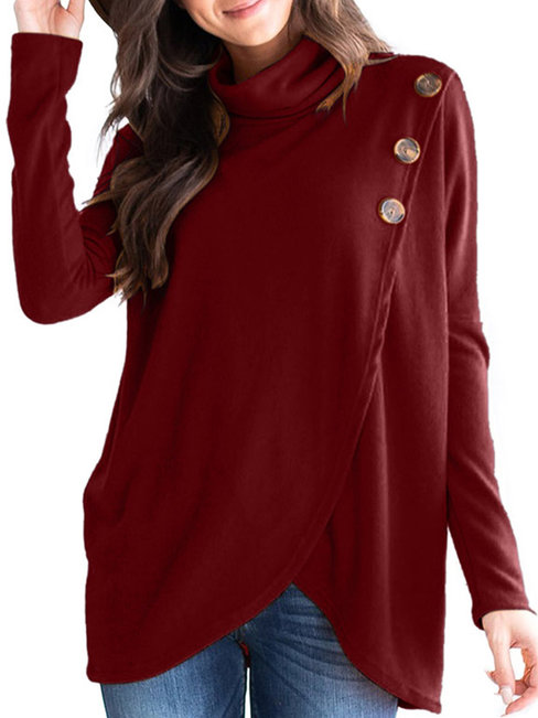 Heap Collar Long Loose Fashion Button Sweatshirts (Style V100664)