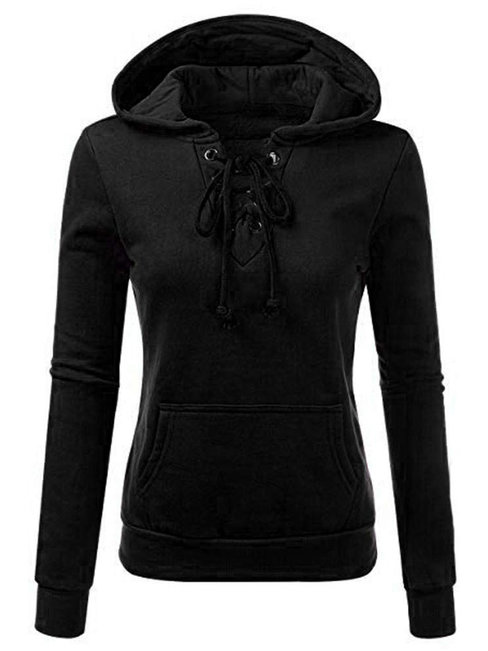 Hooded Standard Loose Fashion Strappy Sweatshirts (Style V100669)
