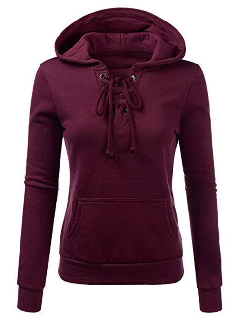 Hooded Standard Loose Fashion Strappy Sweatshirts (Style V100669)