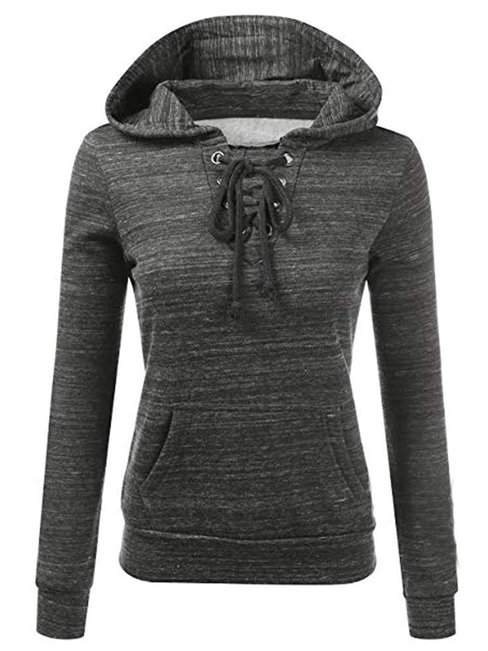 Hooded Standard Loose Fashion Strappy Sweatshirts (Style V100669)