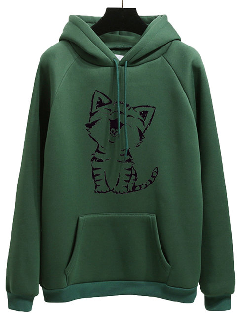 Hooded Loose Cute Cotton Pattern Sweatshirts (Style V100670)