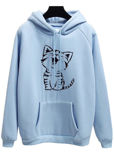 Hooded Loose Cute Cotton Pattern Sweatshirts (Style V100670)