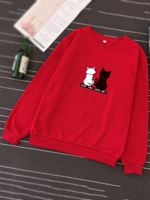 Round Neck Standard Cute Cotton Pattern Sweatshirts (Style V100678)