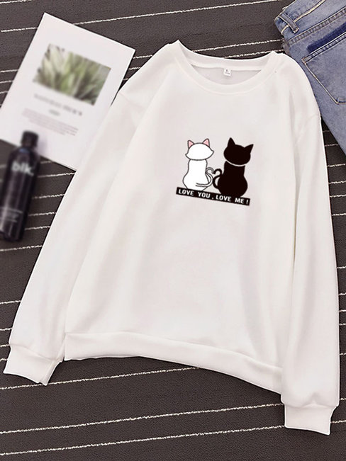 Round Neck Standard Cute Cotton Pattern Sweatshirts (Style V100678)