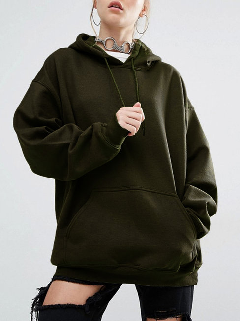 Hooded Standard Loose Cotton Pockets Sweatshirts (Style V100690)