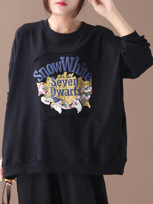 Boat Neck Standard Loose Letter Cotton Sweatshirts (Style V100701)
