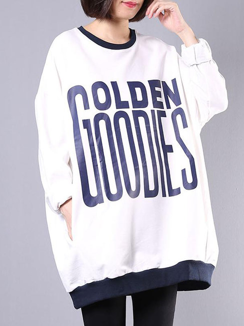 Boat Neck Loose Letter Cotton Pockets Sweatshirts (Style V100703)