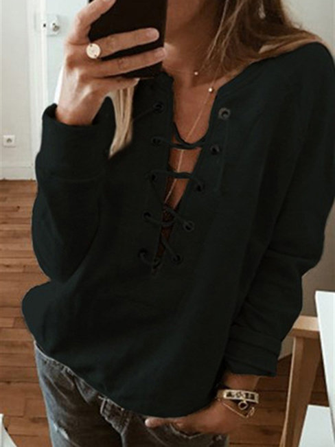 V-neck Standard Straight Fashion Plain Sweatshirts (Style V100737)