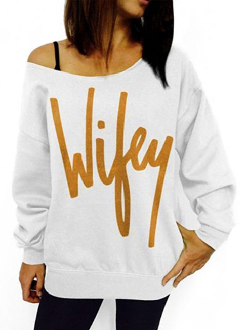Round Neck Standard Straight Letter Strappy Sweatshirts (Style V100738)