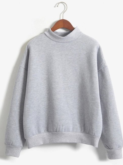 Standard Loose Casual Plain Polyester Sweatshirts (Style V100757)