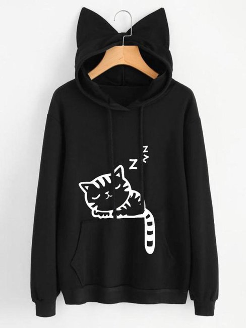 Standard Straight Cute Cotton Blends Pockets Sweatshirts (Style V100761)