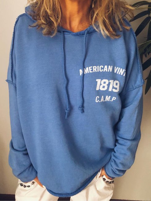 Hooded Standard Loose Letter Pattern Sweatshirts (Style V100768)