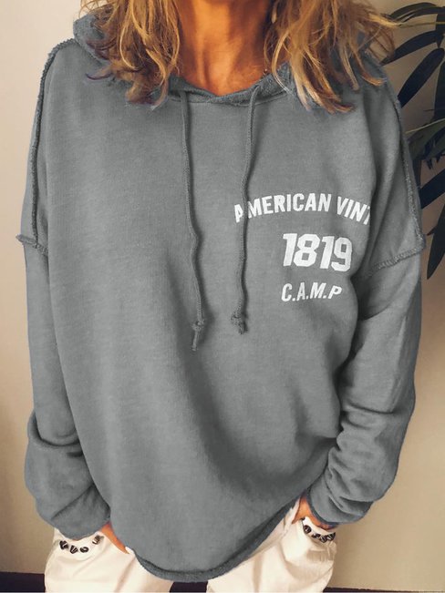 Hooded Standard Loose Letter Pattern Sweatshirts (Style V100768)