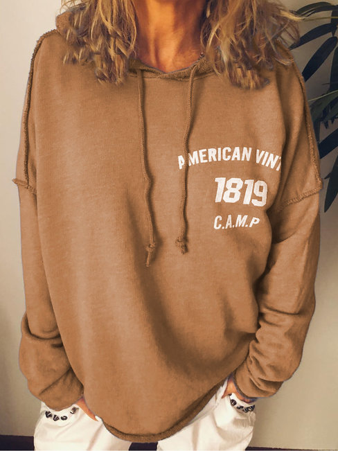 Hooded Standard Loose Letter Pattern Sweatshirts (Style V100768)