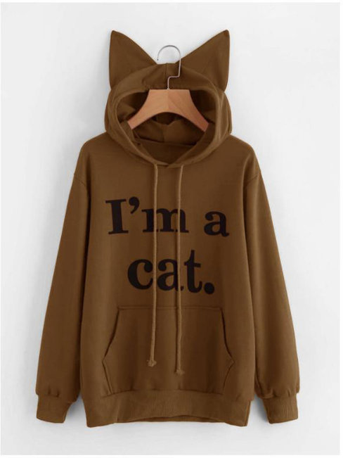 Hooded Cute Letter Cotton Blends Pockets Hoodie (Style V100771)