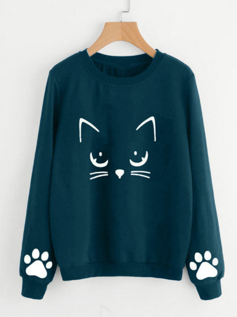 Round Neck Standard Straight Cute Cotton Sweatshirts (Style V100774)
