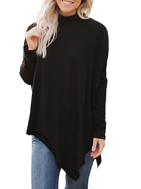 Cowl Neck Standard Date Night Plain Polyester Sweatshirts (Style V100780)